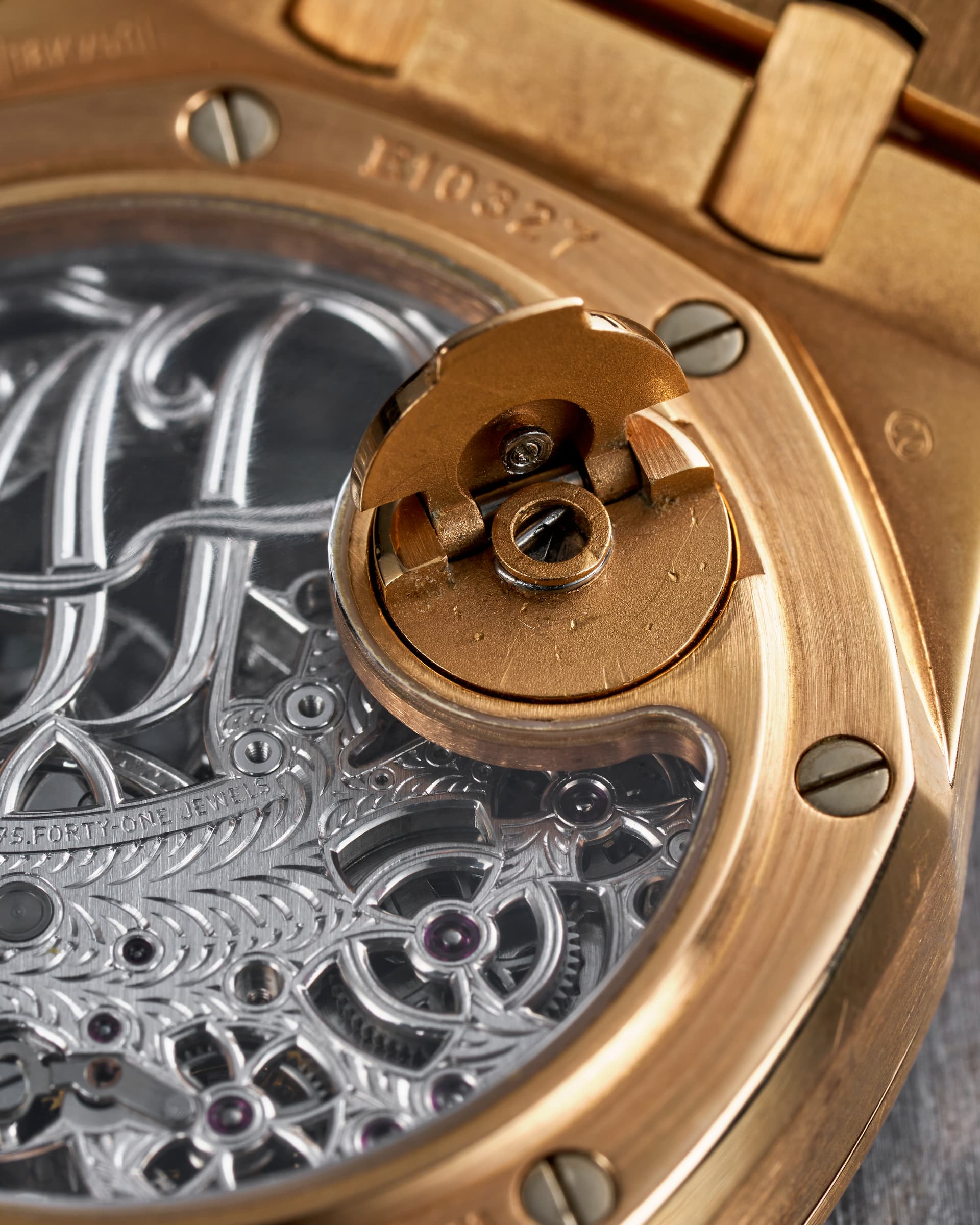 Skeletonised rotor of the Royal Oak Tourbillon Squelette