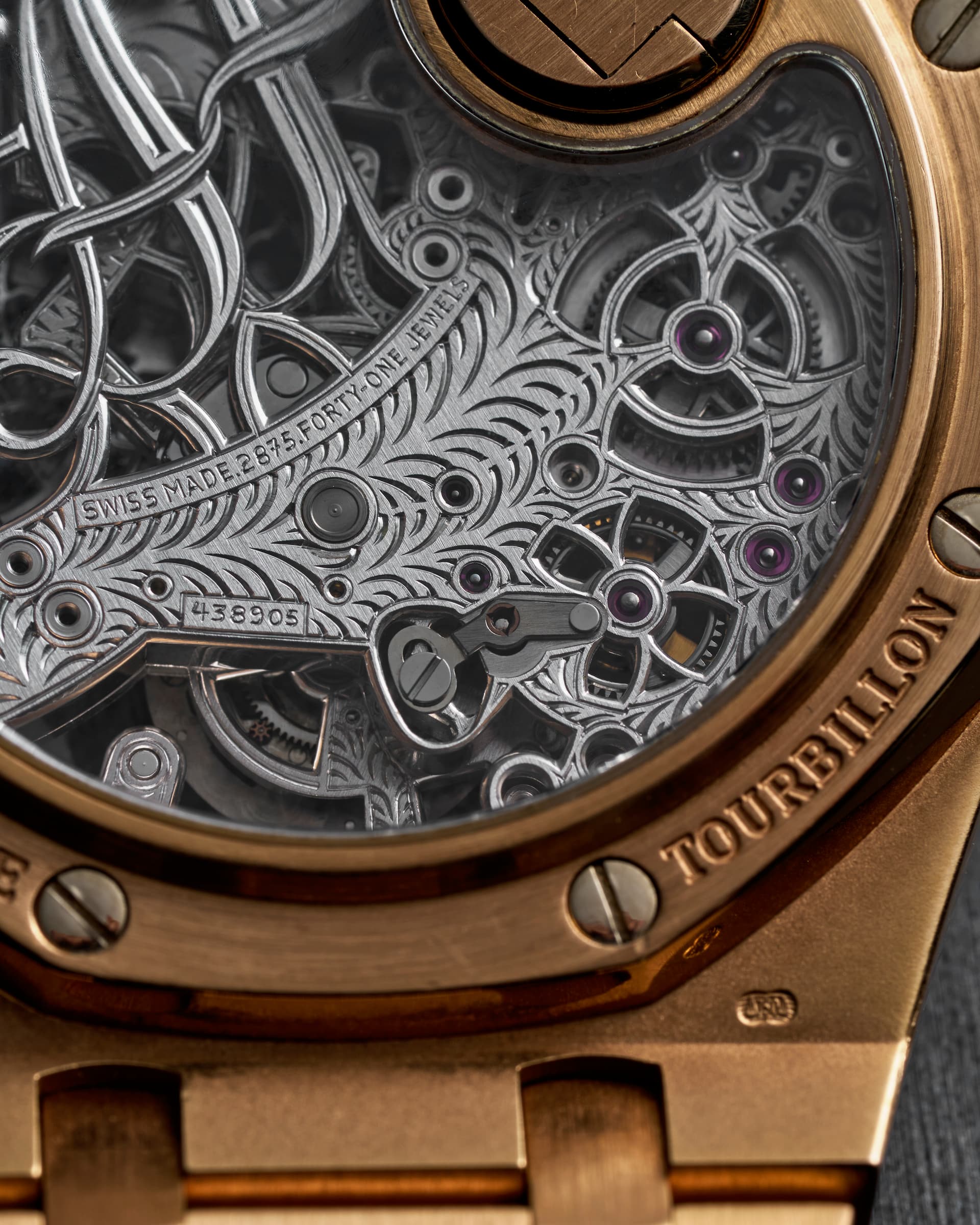 Sapphire caseback of the Royal Oak Tourbillon Squelette