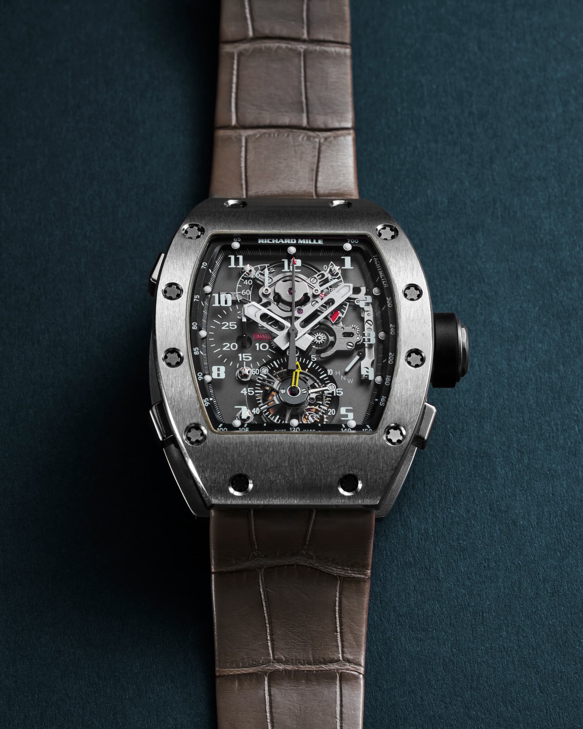 Front view of the titanium Richard Mille RM 008 split-seconds chronograph