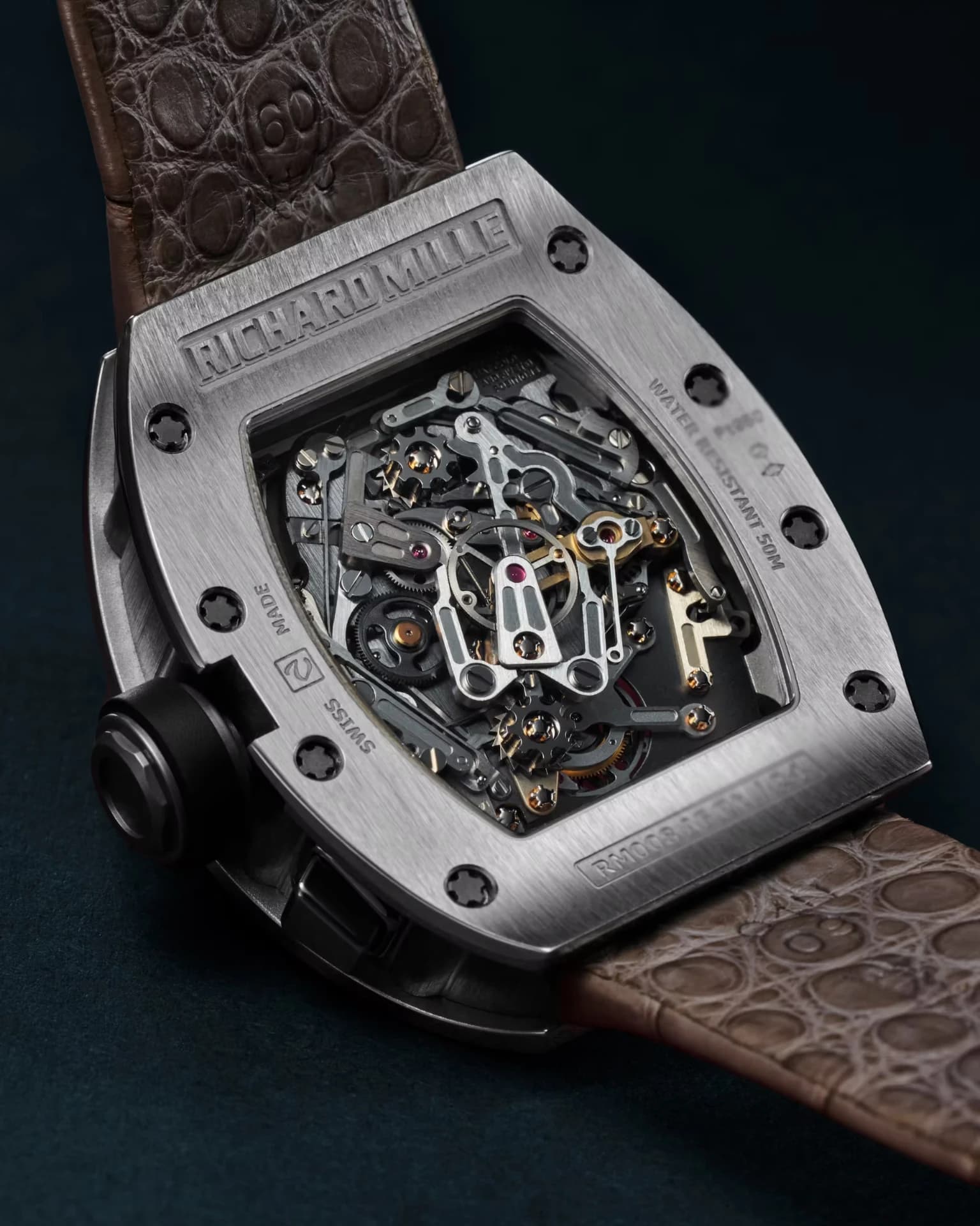 Titanium Richard Mille RM 008 split-seconds chronograph at three-quarter angle