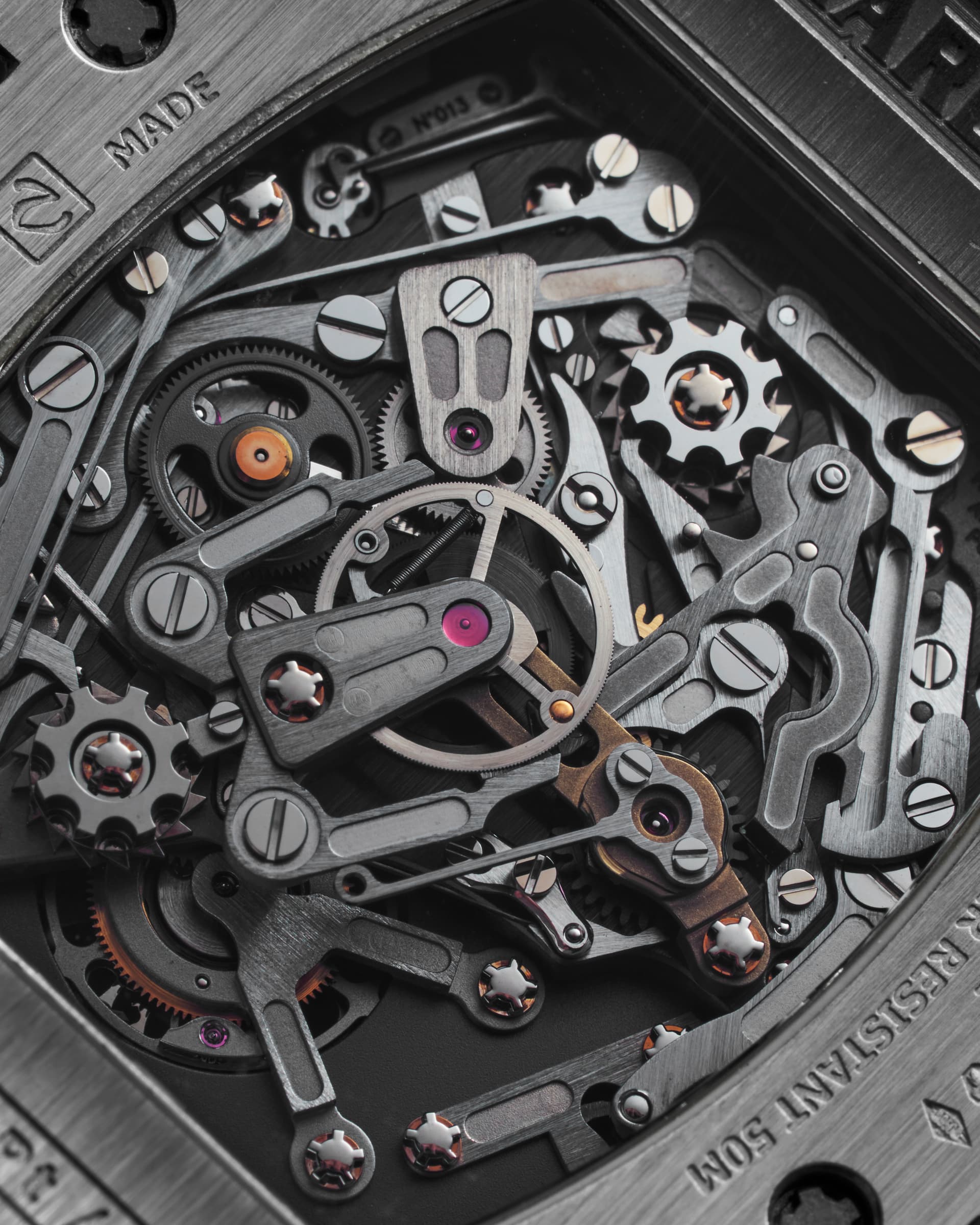 Movement of the Richard Mille RM 008 split-seconds chronograph tourbillon