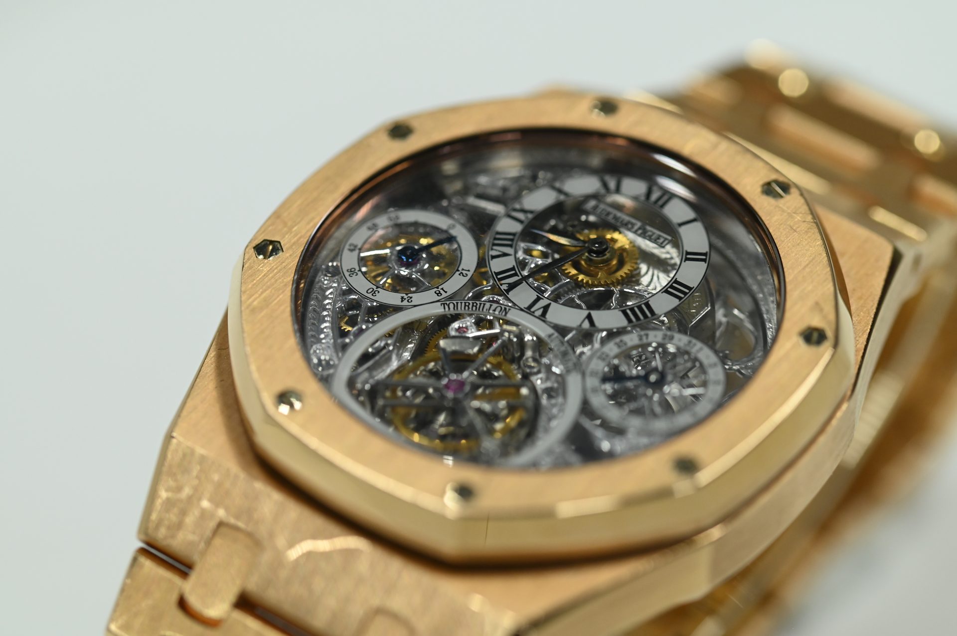 Audemars Piguet Royal Oak Tourbillon Squelette — Case profile showing the Royal Oak's stepped bezel and brushed and polished surfaces.