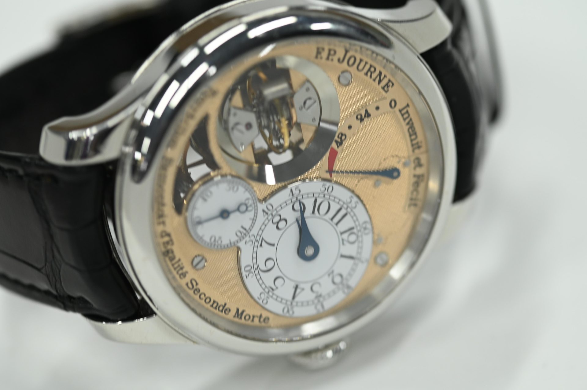 Three-quarter view of an F.P. Journe Tourbillon Souverain in studio light