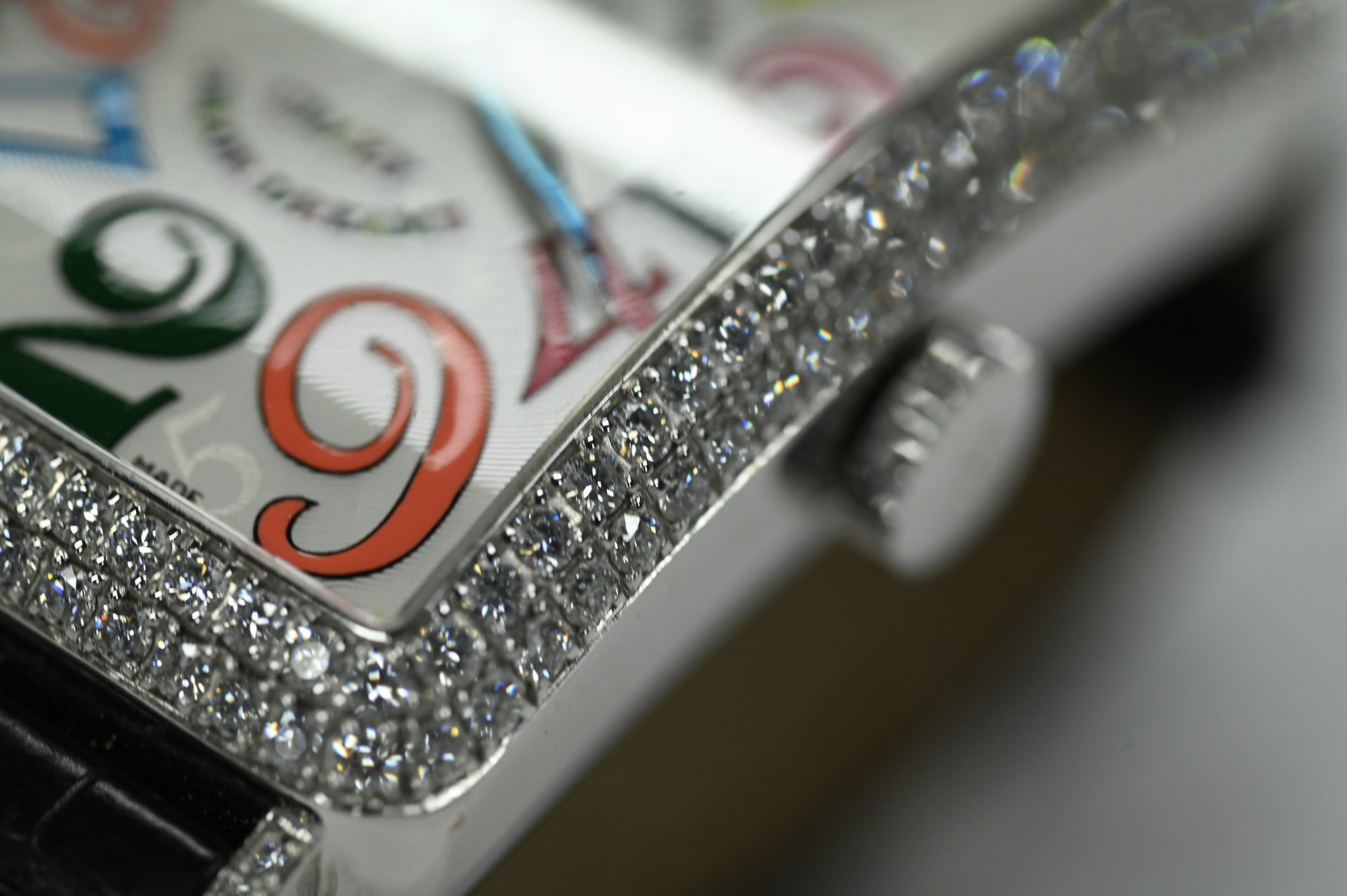 Franck Muller Long Island Crazy Colour Dreams — Colour Dreams dial with the tumbling polychrome Arabic numerals.