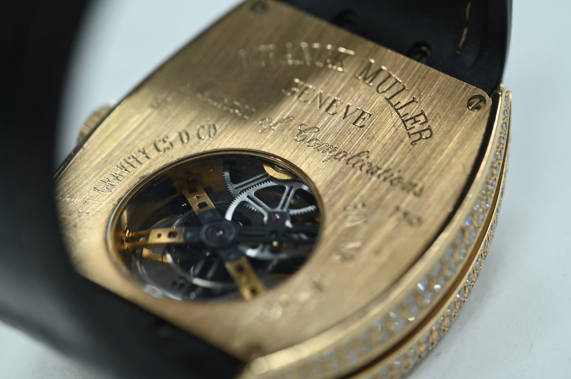 Franck Muller Vanguard Gravity Tourbillon — Caseback engraving: Franck Muller, Genève, Complications.