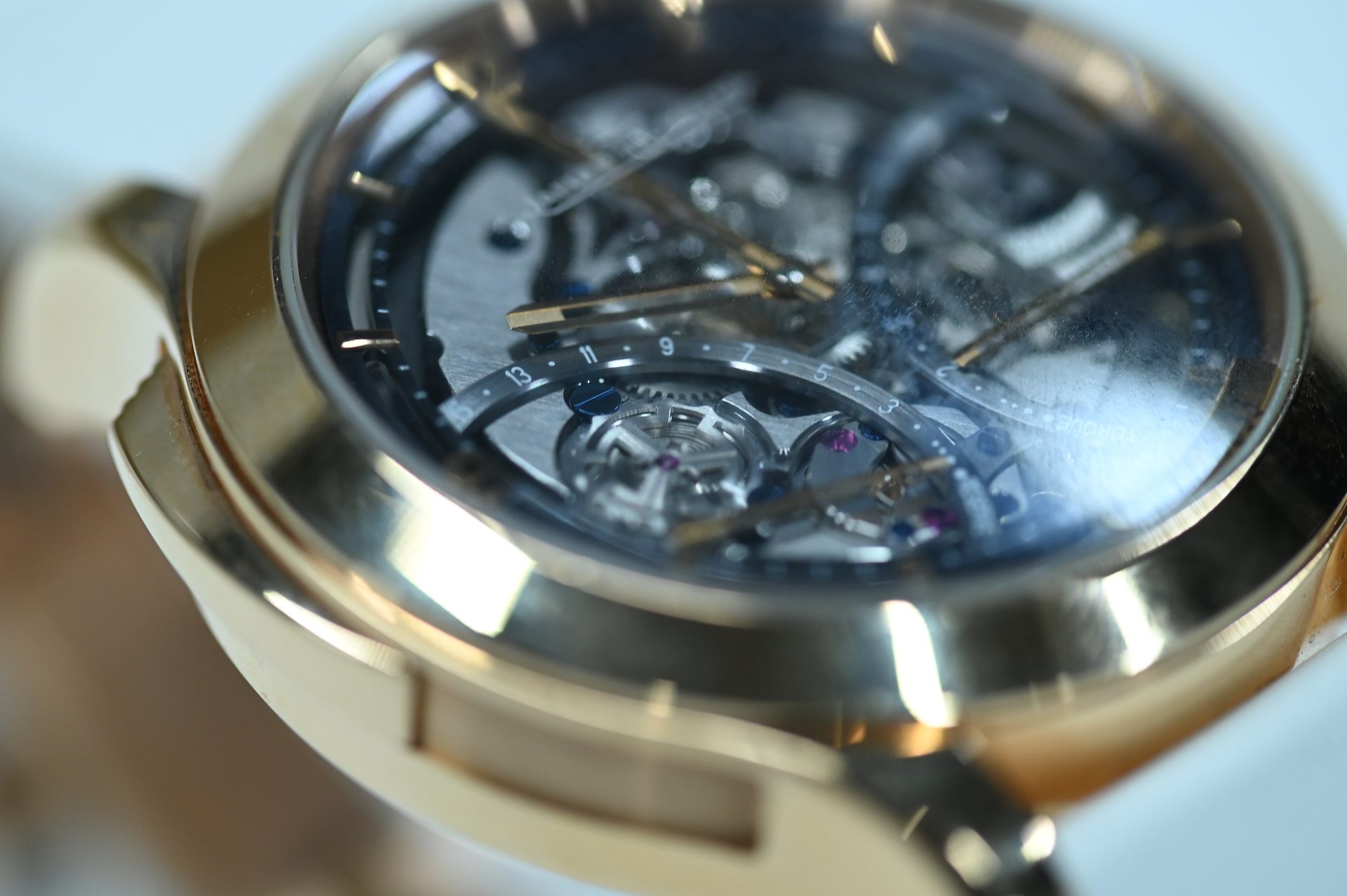 Jaeger-LeCoultre Master Grande Tradition Tourbillon, skeletonised — Raking light across the skeleton work, revealing depth and bevelling.