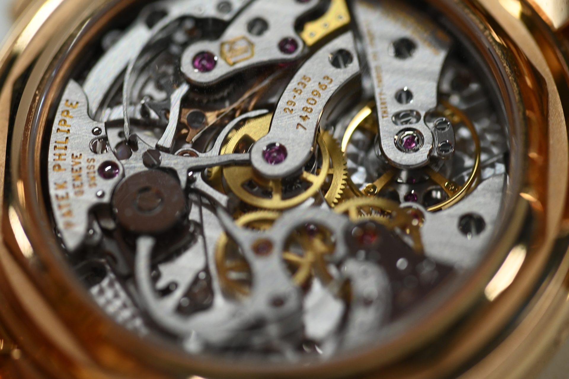 Patek Philippe Perpetual Calendar Chronograph 5270/1R — Manual-wind chronograph movement, signed Patek Philippe Geneve Suisse.