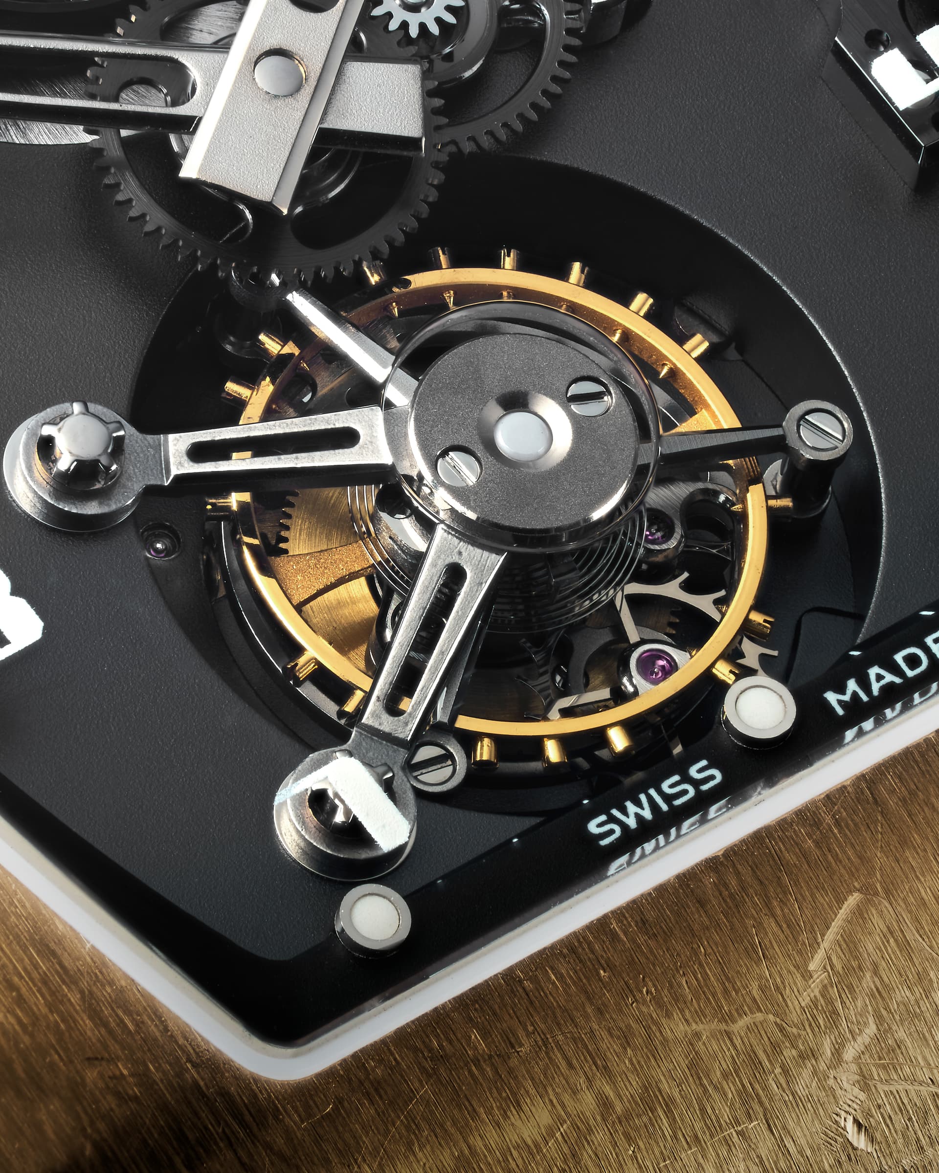 Richard Mille RM 001 Tourbillon — Macro on the tourbillon cage and its bridge.