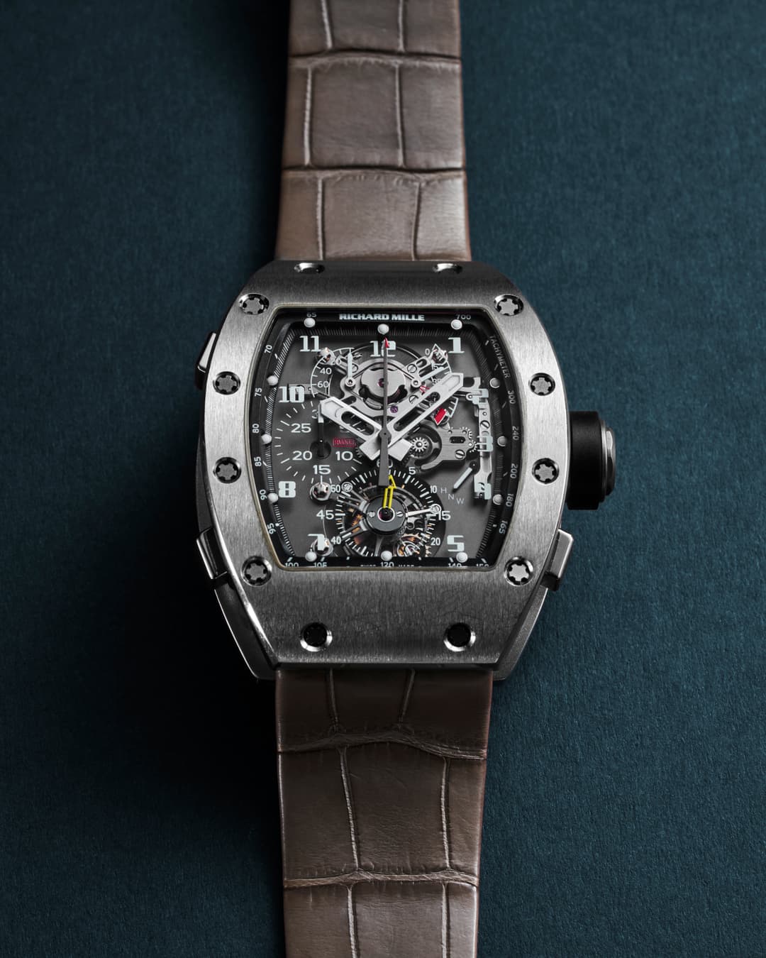 Richard Mille RM 008 tourbillon split-seconds chronograph with skeletonised movement, torque and function indicators