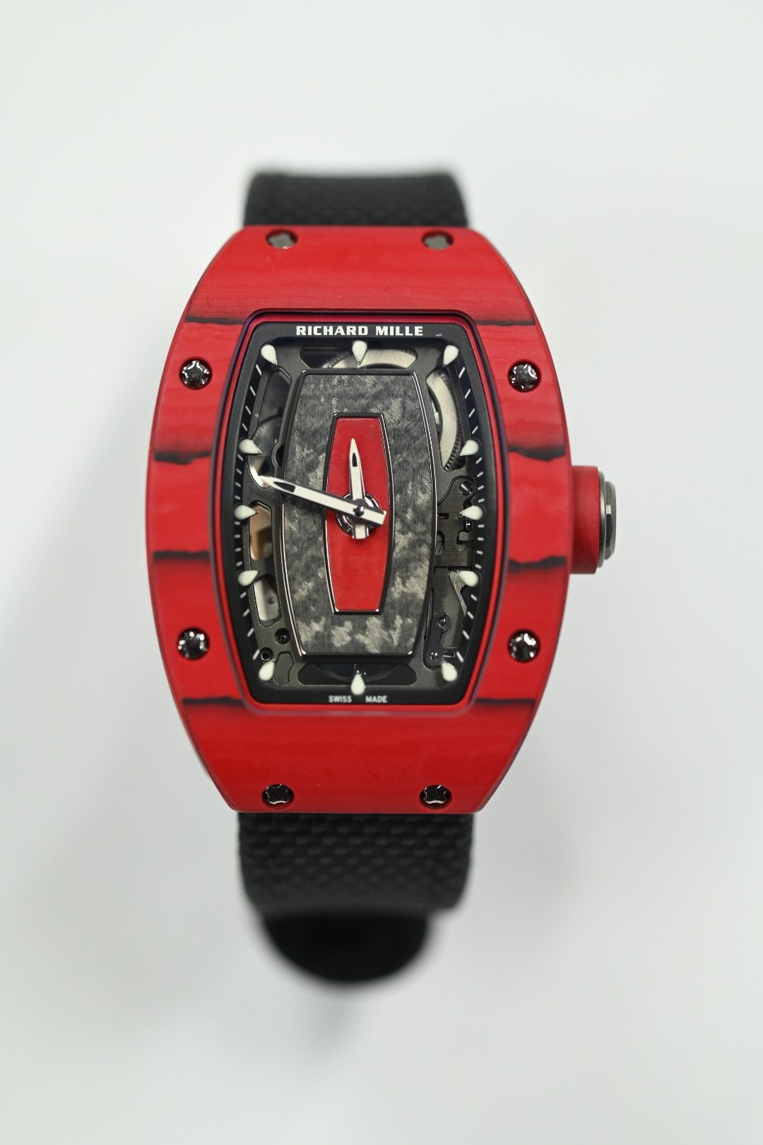 Richard Mille RM 07-01 in red Quartz TPT with skeletonised carbon dial and black rubber strap