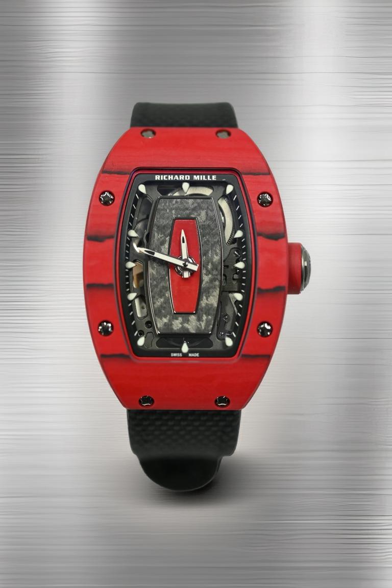 Richard Mille RM 07-01 in red Quartz TPT with skeletonised carbon dial and black rubber strap