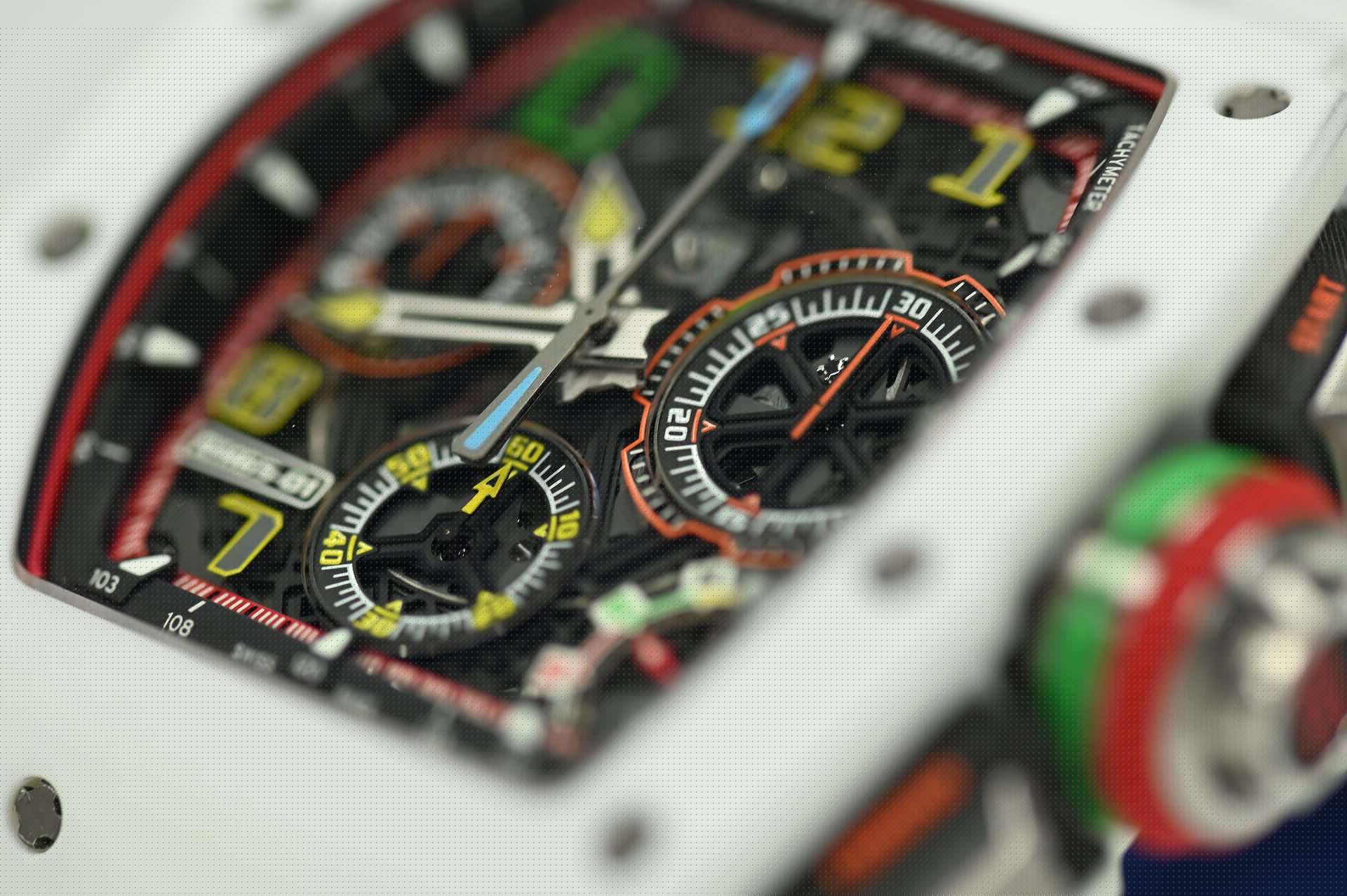 Richard Mille RM 65-01 Automatic Split-Seconds Chronograph — Dial detail: split-seconds counters, 30-minute totaliser and skeletonised bridges.